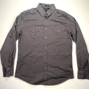 Black® Fitted Dark Gray Black Stipe Casual Button Down Long Sleeve Shirt Size M